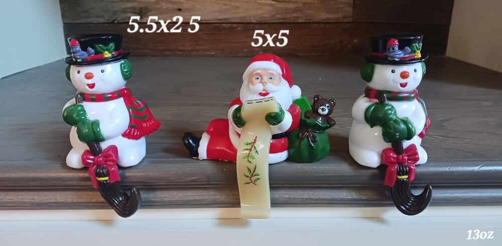 Vintage Christmas Plastic Snowman Santa Stocking Holder Mantel Hanger